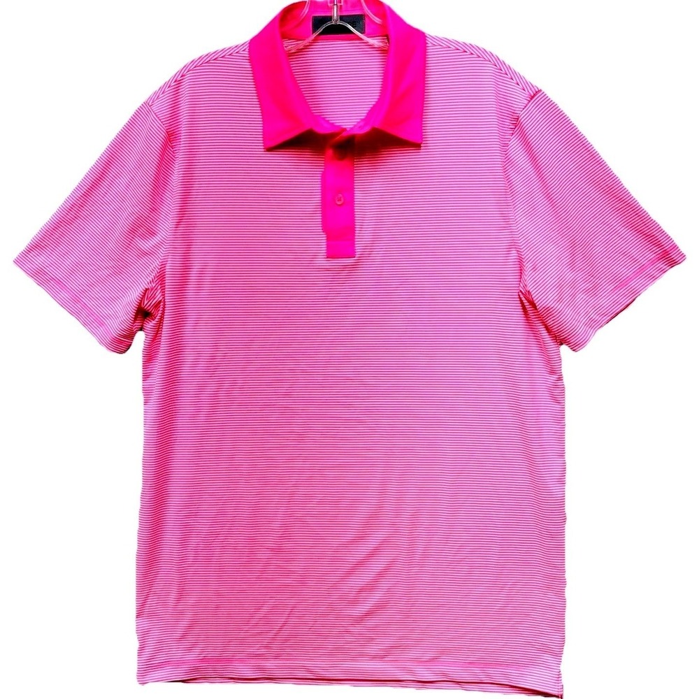 G/FORE Mens Pink White Striped Performance Golf Polo Shirt Size M